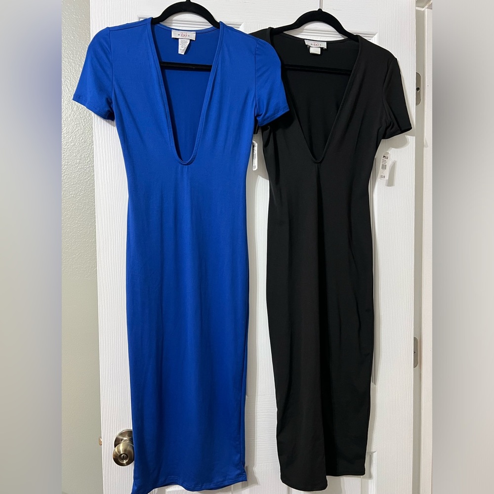 Set of “2” Deep V-Neck Midi Dresses